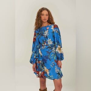 FARM Rio Blue Surreal Flowers Wrap Lenzing™ Ecovero™ Mini Dress
